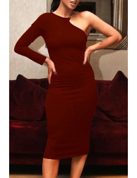 Lovely Stylish One Shoulder Red Mid Calf Dress