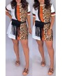 Lovely Casual O Neck Leopard Printed Patchwork White Mini Dress