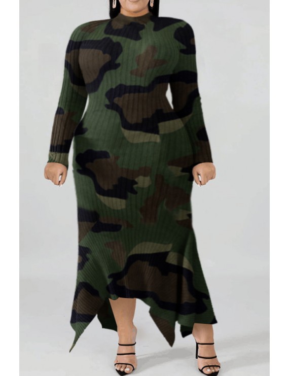 Lovely Casual Camouflage Printed Ankle Length Plus Size Dress