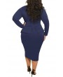 Lovely Trendy Flounce Design Deep Blue Knee Length Plus Size Dress