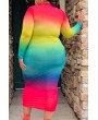 Lovely Casual Half A Turtleneck Multicolor Mid Calf Plus Size Dress