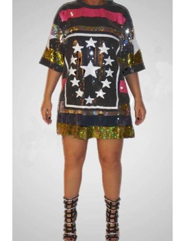 Lovely Casual Sequined Multicolor Plus Size Mini Dress