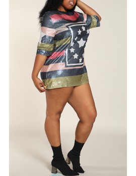 Lovely Casual Sequined Multicolor Plus Size Mini Dress