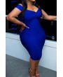 Lovely Casual V Neck Blue Knee Length Plus Size Dress