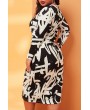 Lovely Casual V Neck Printed Black Mid Calf Plus Size Dress