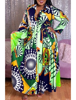 Lovely Casual Print Green  Plus Size Maxi Dress