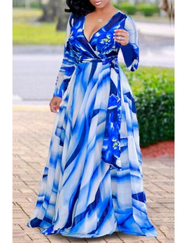 Lovely Casual Printed Blue Floor length Dress
