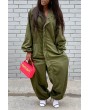 Lovely Casual Turndown Collar Buttons Decorative Army Green One-piece Jumpsuit