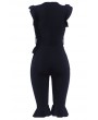 Lovely Pretty Round Neck Flounce Black One-piece Romper