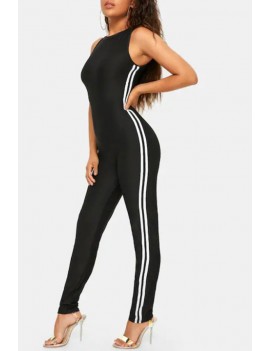 Lovely Sportswear Striped Black One-piece Jumpsuit