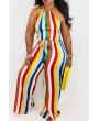 Lovely Sexy Halter Neck Striped Printed Multicolor One-piece Jumpsuit