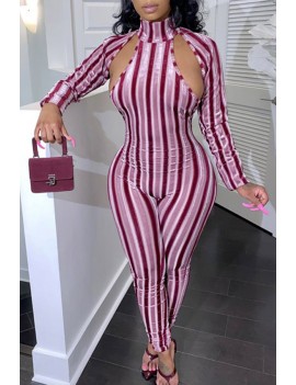 Lovely Casual Striped Hollow-out Red One-piece Jumpsuit
