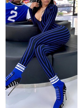 Lovely Leisure Striped Skinny Blue One-piece Jumpsuit