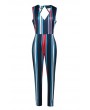 Lovely Casual Striped Dark Blue  Blending One-piece Jumpsuit
