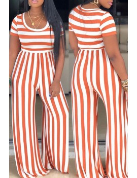 Lovely Casual O Neck Striped Croci One-piece Jumpsuit