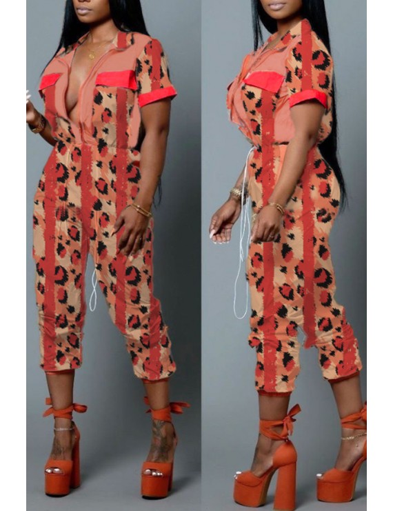 Lovely Casual Leopard Printed Multicolor One-piece Jumpsuit
