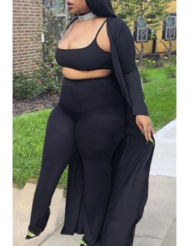 Lovely Casual Skinny Black Plus Size Three-piece Pants Set