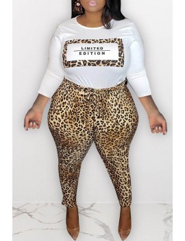 Lovely Casual Leopard Printed Plus Size Two-piece Pants Set