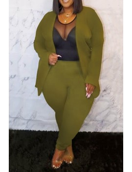 Lovely Casual Basic Army Green Plus Size Two-piece Pants Set